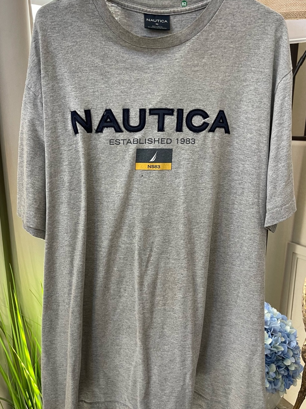 Nautica Gray Short-Sleeve Logo Tee with Navy and Yellow Accents